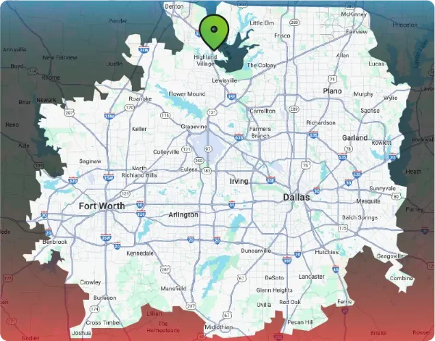 2B COOL Services, LLC service area map covering Lake Dallas, TX and surrounding DFW communities